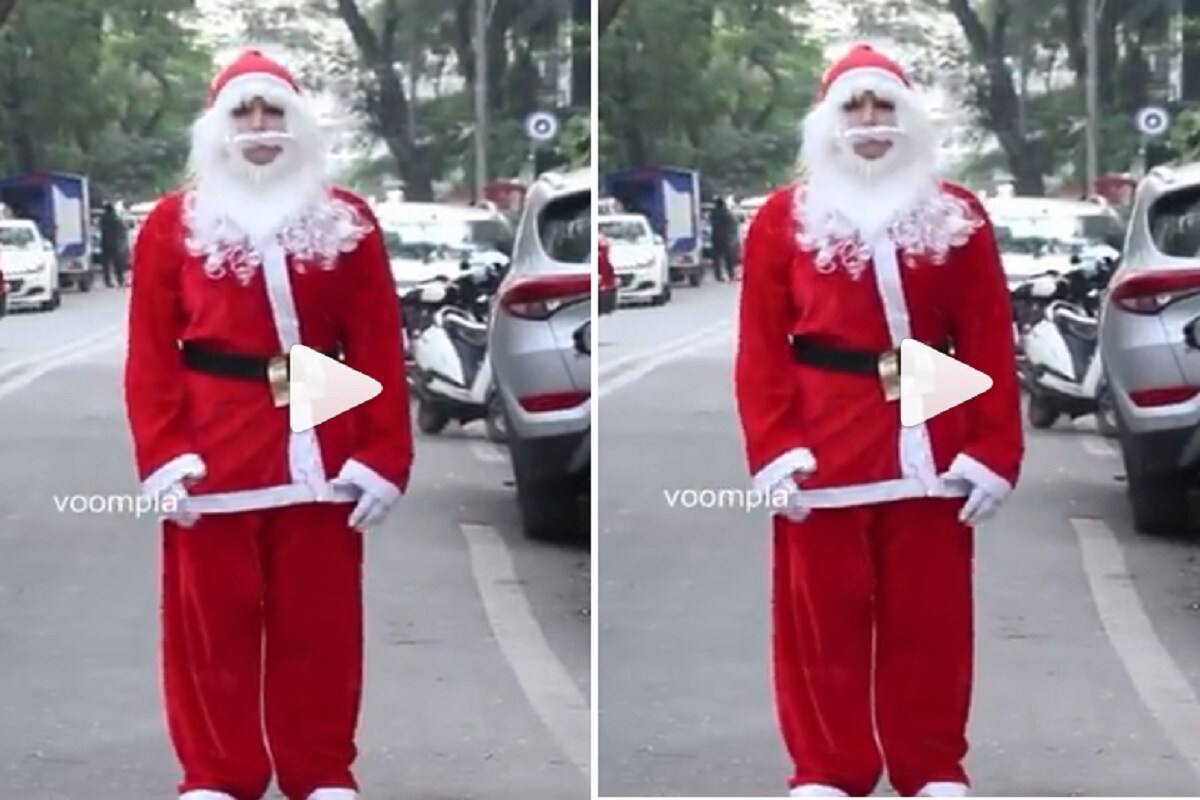 VIDEO: સેન્ટા ક્લોઝ બની મુંબઇનાં રસ્તા પર ફરી સલમાનની હિરોઇન, કેમેરા જોઇને દાઢી-મૂછ કાઢ્યા