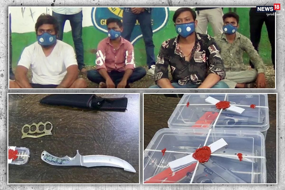 કિર્તેશ પટેલ, સુરત : સુરત (Surat) શહેરમાં ગેંગવોર (Gangwar) થાય તે પહેલાં જ પુણા પોલીસે (Police) ઘાતક હથિયારો (Weapons) સાથે ચાર આરોપીઅઓને ઝડપી પાડી મહત્વની સફળતા હાંસલ કરી છે. પોલીસે પકડેલાં ચાર આરોપીઓ પૈકી બે સુર્યા મરાઠીના (Surya Marahi) માણસો હોવાનું બહાર આવ્યુ છે. પોલીસે આરોપીઓ પાસેથી બે પિસ્તોલ , 14 કારતુસ , ઍક રેમ્બો છરો અને પંચ સહિત રૂપિયા બાવન હજારથી વધુનો મુદ્દામાલ કબ્જે કર્યો છે. કિર્તેશ પટેલ, સુરત : સુરત (Surat) શહેરમાં ગેંગવોર (Gangwar) થાય તે પહેલાં જ પુણા પોલીસે (Police) ઘાતક હથિયારો (Weapons) સાથે ચાર આરોપીઅઓને ઝડપી પાડી મહત્વની સફળતા હાંસલ કરી છે. પોલીસે પકડેલાં ચાર આરોપીઓ પૈકી બે સુર્યા મરાઠીના (Surya Marahi) માણસો હોવાનું બહાર આવ્યુ છે. પોલીસે આરોપીઓ પાસેથી બે પિસ્તોલ , 14 કારતુસ , ઍક રેમ્બો છરો અને પંચ સહિત રૂપિયા બાવન હજારથી વધુનો મુદ્દામાલ કબ્જે કર્યો છે.