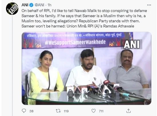 sameer wankhede family meet ramdas athawale