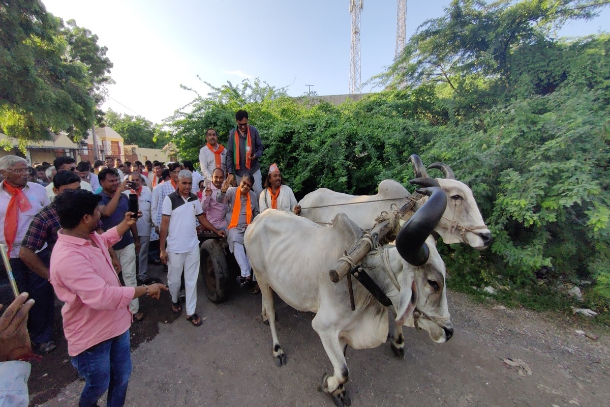  કિંજલ કારસરીયા, જામનગર : જિલ્લામાં કેબિનેટ કૃષિ મંત્રી (Cabinet Minister of Agriculture) રાઘવજી પટેલ  (Raghavji Patel ox-cart)જન આશીર્વાદ યાત્રા (Jan-Ashirwad Yatra)એ નીકળ્યા હતા.ત્યારે જામનગર (Jamnagar)ના આમરા ગામે બળદ ગાડામાં સવાર થયા હતા. કૃષિમંત્રી રાઘવજી પટેલ (Cabinet Minister of Agriculture Raghavji Patel) જામનગરના જોડિયાના ભાદરા થી શરૂ કરેલી 20 ગામોની યાત્રા રાત સુધી ચાલી હતી. અને સિક્કા ખાતે સંપન્ન થઈ હતી. ગુજરાત રાજ્યના કૃષિ, પશુપાલન તથા ગૌસંવર્ધન વિભાગના કેબિનેટ મંત્રી રાઘવજી પટેલ દ્વારા જામનગર જિલ્લામાં વિવિધ સ્થળો પર જન આશીર્વાદ યાત્રાનું રવિવારે આયોજન કરવામાં આવ્યું હતું. જેમાં ઢોલ નગારા તથા ફુલ હાર વડે ગામે ગામ લોકોએ મંત્રીને ઉષ્માપૂર્ણ આવકાર આપ્યો હતો.