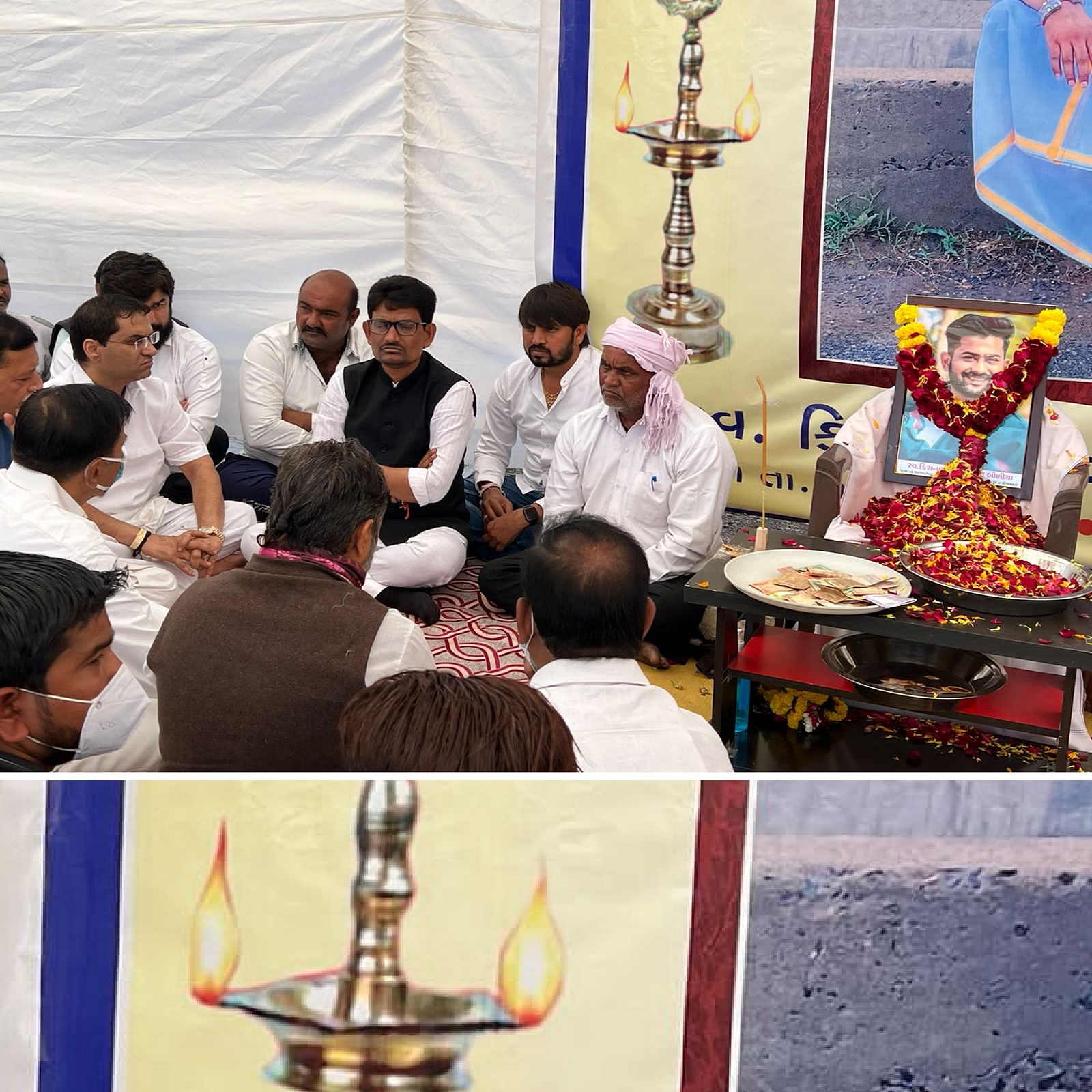  પ્રણવ પટેલ, અમદાવાદઃ ધંધુકામાં (Dhandhuka firing case) કિશન ભરવાડ ફાયરિગ વિથ મર્ડર કેસના (Kishan bharwad murder case) પડઘા સમગ્ર ગુજરાતમા પડ્યા છે. સ્વ. કિશન ભરવાડના પરિવારનો સાંત્વના આપવા સમાજમાં અગ્રણી અને રાજકિય નેતાઓ એક પછી એક ચચાણા ગામની મુલાકાત લઇ રહ્યા છે. ભાજપ નેતા (BJP leader) અને ઠાકોર સેના પ્રમુખ અલ્પેશ ઠાકોર (thakor sena pramukh Alpesh thakor) પણ પરિવારને સાંત્વના આપવા કિશન ભરવાડના ગામ ચચાણા ખાતે પહોંચ્યા હતા. કિશન ભરવાડની દિકરી હાથમાં લઇ તેના ઉજવળ ભવિષ્ય માટે એક લાખ રૂપિયા રોકડ રકમ આપી હતી.