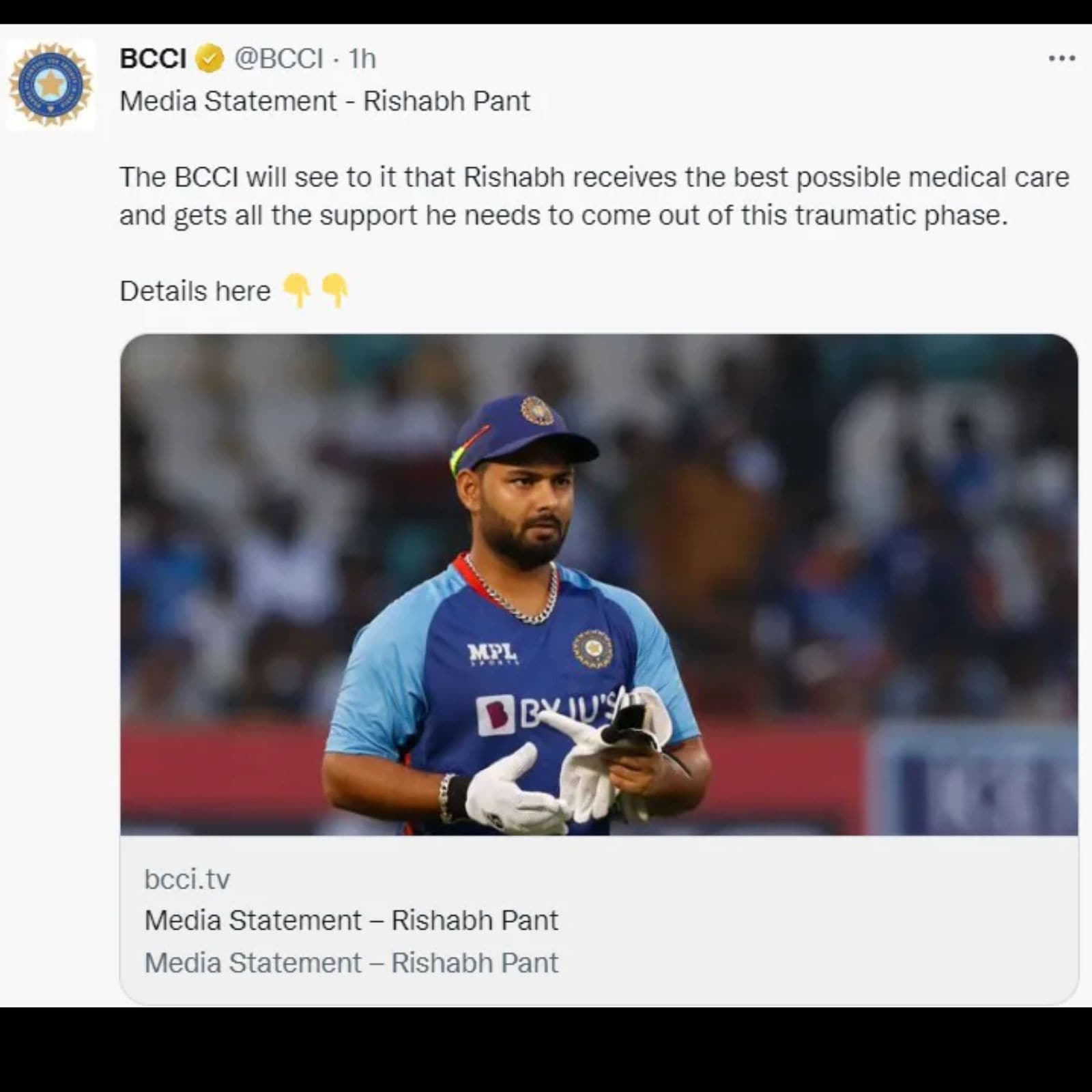 bcci tweet pant health update 