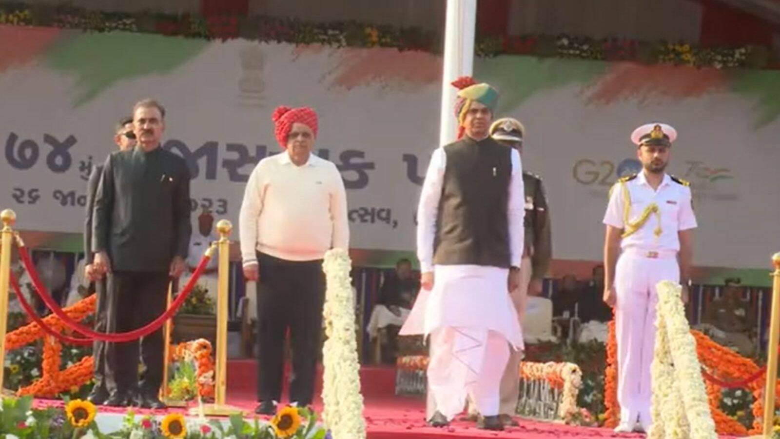 74th republic day 2023 flag hoist CM Bhupendra Patel Rajyapal Devvrat