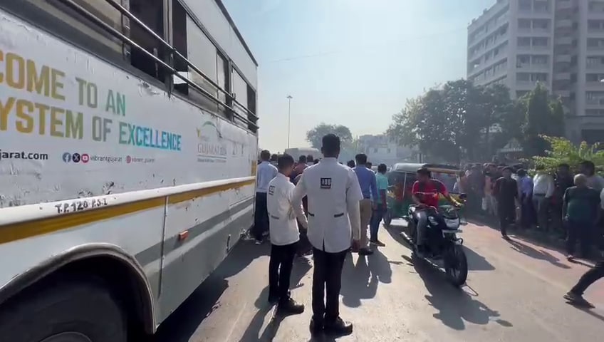 In Surat, a bus crushed a young man going on a two-wheeler