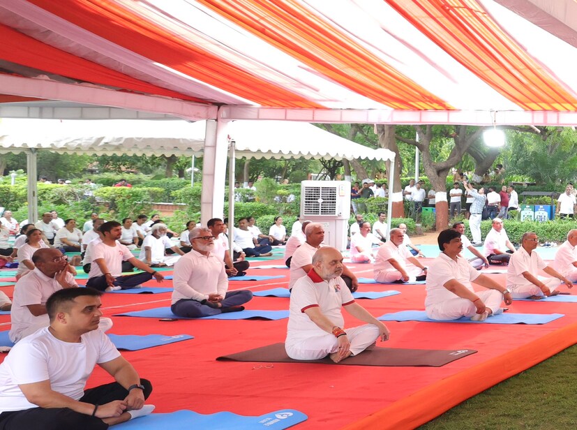 Union Home Minister Amit Shah Celebrates Yoga Day 2025 in Ahmedabad