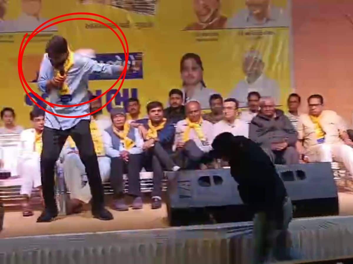 Watch | Congress cadre hurl shoe at AAP MLA Gopal Italiya in Jamnagar