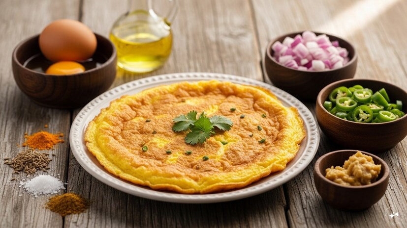  એક ઈંડાની ઓમલેટ બનાવવા માટે ઘણી બધી સામગ્રીની જરૂર હોતી નથી. 1 ટેબલસ્પૂન તેલ, 1 ઈંડું, 1 નાની ડુંગળી, 2 લીલા મરચાં, થોડું મીઠું, થોડી હળદર, અડધી ચમચી જીરું, થોડું આદુ-લસણની પેસ્ટ, થોડો ગરમ મસાલો અને થોડા ધાણાજીરા. જો તમારી પાસે લીલા મરચાં ન હોય, તો તમે અડધી ચમચી લાલ મરચાંનો પાવડર ઉમેરી શકો છો. આ બધા જરૂરી ઘટકો છે. તેમાંથી કોઈ પણ છોડશો નહીં. તો જ ઓમેલેટનો સ્વાદ જબરસ્ત બનશે.