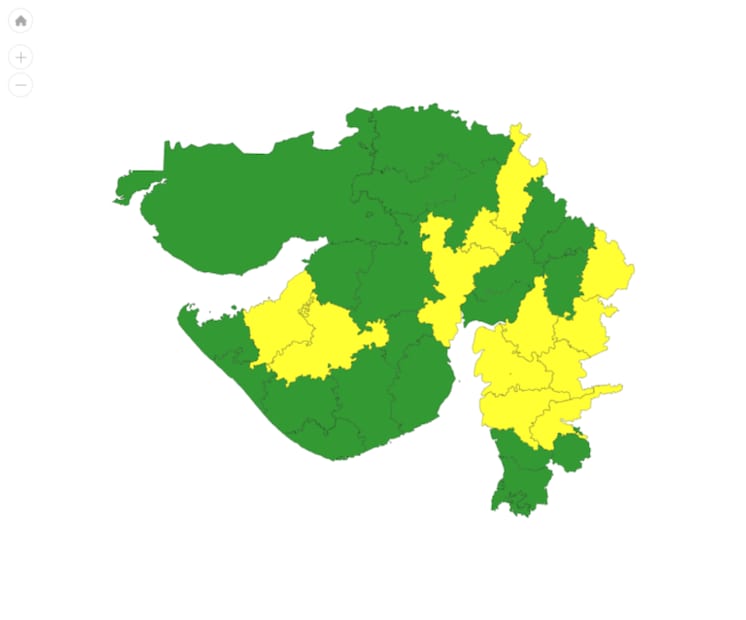 હવામાન વિભાગે આપેલા ડિસ્ટ્રિક્ટ વાઈઝ નાઉકાસ્ટ વોર્નિંગ પ્રમાણે આજે 23મી ફેબ્રુઆરીના રોજ બપોરે એક વાગ્યા સુધીમાં 12 જિલ્લામાં હળવા વરસાદની આગાહી આપવામાં આવી છે. આજે બપોરે એક વાગ્યા સુધીમાં જામનગર, રાજકોટ, અમદાવાદ, ગાંધીનગર, સાબરકાંઠા, વડોદરા, ભરૂચ, દાહોદ, છોટાઉદેપુર, નર્મદા, ભરૂચ, સુરત અને તાપીમાં વીજળીના કડાકાભડાકા સાથે હળવા વરસાદની આગાહી આપવામાં આવી છે. (હવામાન વિભાગની બપોરે એક વાગ્યા સુધીની આગાહી) હવામાન વિભાગે આપેલા ડિસ્ટ્રિક્ટ વાઈઝ નાઉકાસ્ટ વોર્નિંગ પ્રમાણે આજે 23મી ફેબ્રુઆરીના રોજ બપોરે એક વાગ્યા સુધીમાં 12 જિલ્લામાં હળવા વરસાદની આગાહી આપવામાં આવી છે. આજે બપોરે એક વાગ્યા સુધીમાં જામનગર, રાજકોટ, અમદાવાદ, ગાંધીનગર, સાબરકાંઠા, વડોદરા, ભરૂચ, દાહોદ, છોટાઉદેપુર, નર્મદા, ભરૂચ, સુરત અને તાપીમાં વીજળીના કડાકાભડાકા સાથે હળવા વરસાદની આગાહી આપવામાં આવી છે. (હવામાન વિભાગની બપોરે એક વાગ્યા સુધીની આગાહી)