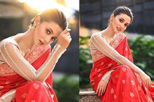 لال ساڑھی میں  Diwali Vibes کے ساتھ ممی چکروری نے ٹرانسپیرنٹ بلاؤز میں شیئر کیں تصاویر