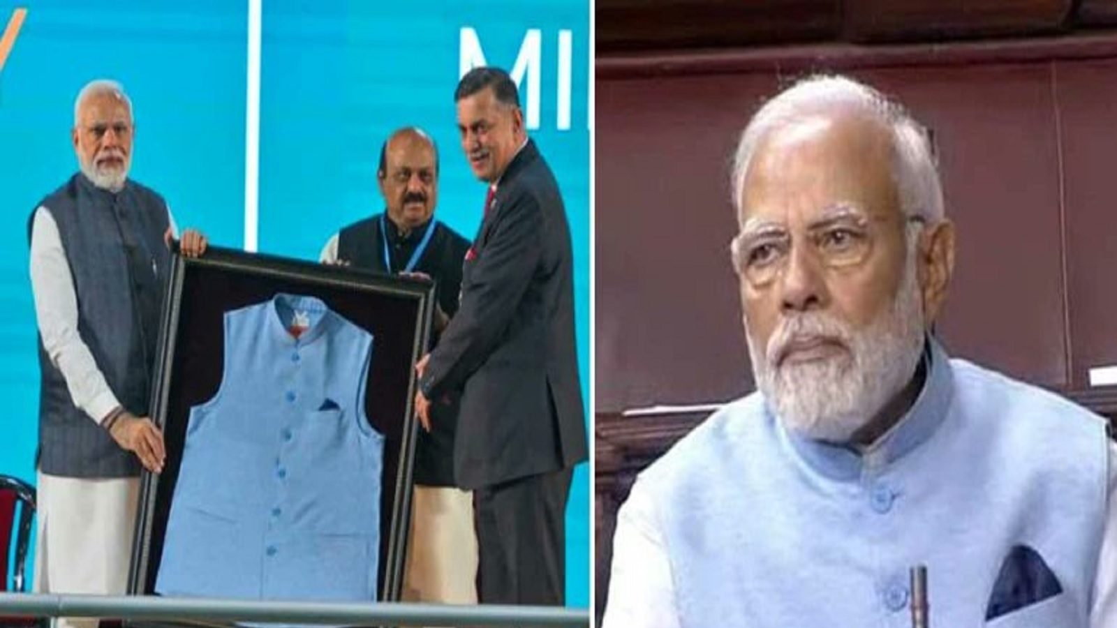 Pm Modi Wears Blue Sadri Jacket Made Of Recycled Plastic Bottles In Parliament Rah Mgb پی ایم