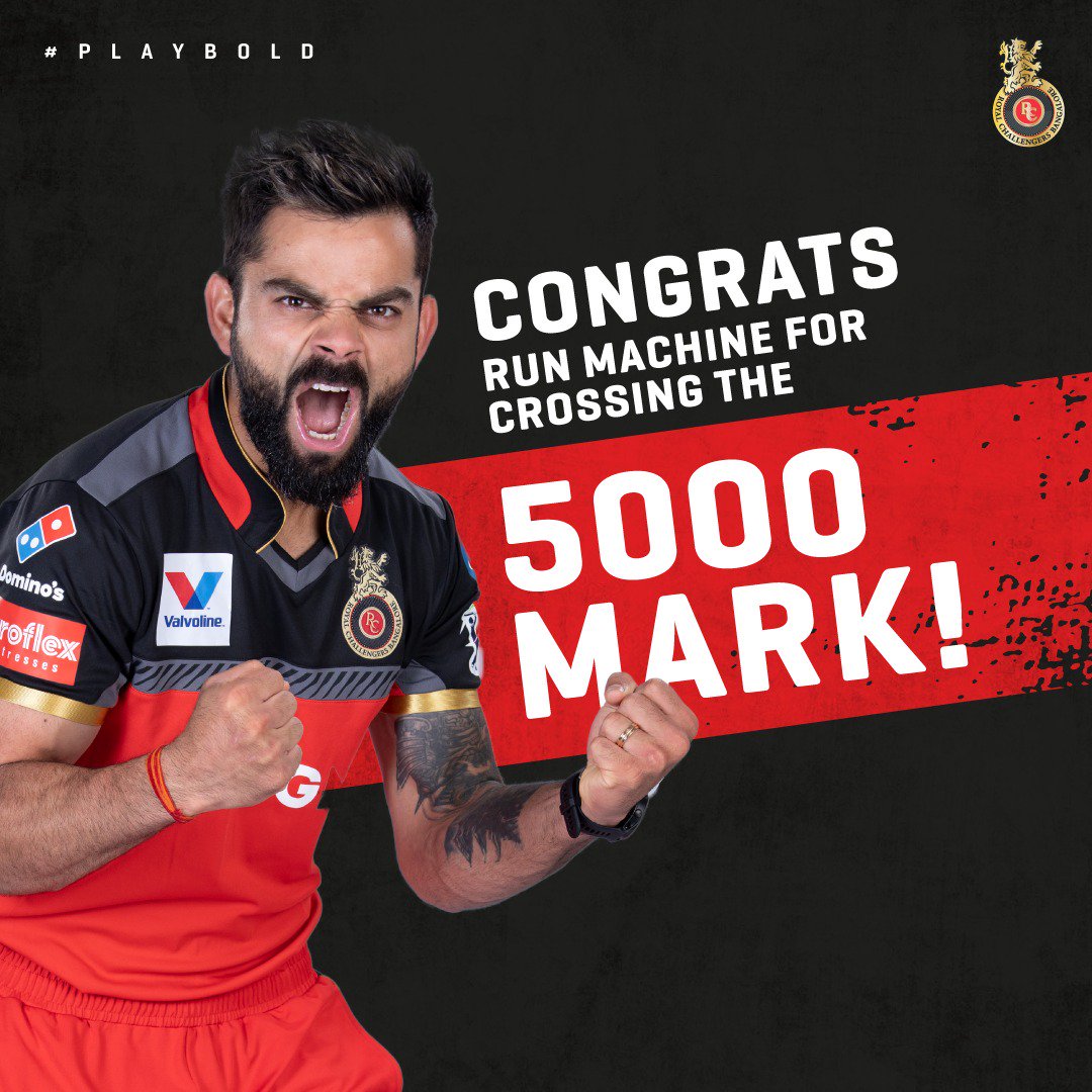 மும்பை அணிக்கு எதிரான போட்டியில் ஐபிஎல் தொடரில் 5000 ரன்களை கடந்து பெங்களூரு அணியின் கேப்டன் விராட் கோலி சாதனை (photo : RCB) மும்பை அணிக்கு எதிரான போட்டியில் ஐபிஎல் தொடரில் 5000 ரன்களை கடந்து பெங்களூரு அணியின் கேப்டன் விராட் கோலி சாதனை (photo : RCB)