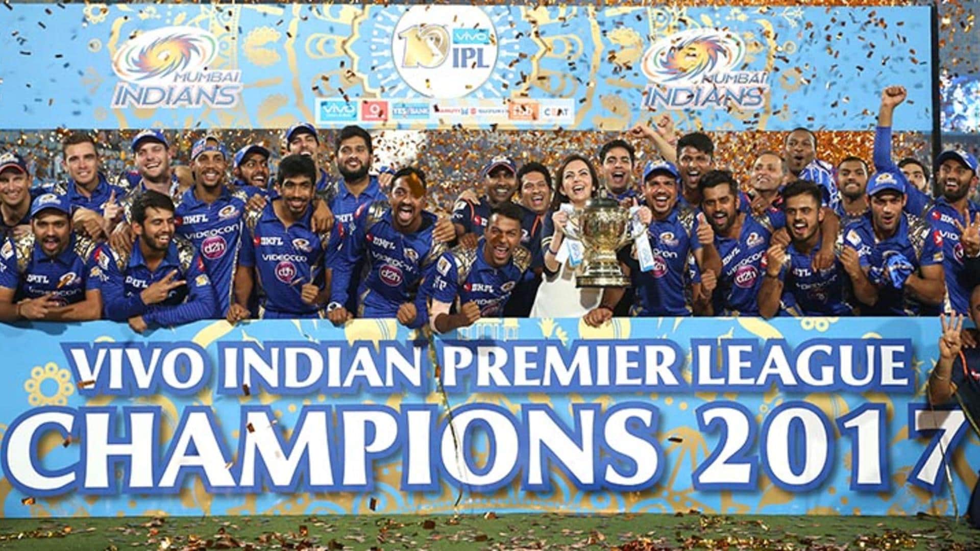 2017 - ரைசிங் சூப்பர் ஜியண்ட்ஸ் அணியை ஒரு ரன் வித்தியாசத்தில் வீழ்த்தி மும்பை இந்தியன்ஸ் அணி 3-வது முறையாக சாம்பியன் ஆனது. (Twitter) 2017 - ரைசிங் சூப்பர் ஜியண்ட்ஸ் அணியை ஒரு ரன் வித்தியாசத்தில் வீழ்த்தி மும்பை இந்தியன்ஸ் அணி 3-வது முறையாக சாம்பியன் ஆனது. (Twitter)