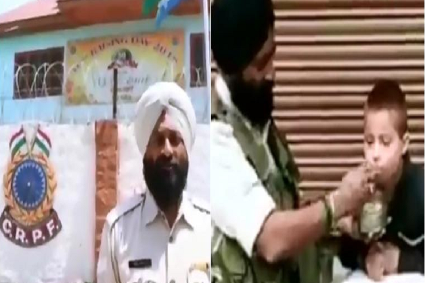 மாற்றுத்திறனாளி குழந்தைக்கு மதிய உணவு ஊட்டிய சிஆர்பிஎப் வீரர்