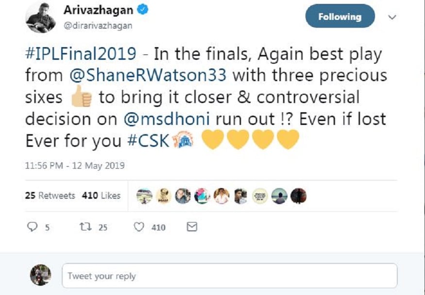 அறிவழகன்: 3 அட்டகாசமான சிக்ஸ் உடன் ஷேன் வாட்ஸன் சிறப்பாக ஆடினார். எதற்காக தோனியின் ரன் அவுட்டில் இந்த சர்ச்சைக்குரிய முடிவு? தோற்றாலும் எப்போதும் நீங்கள்தான் சிஎஸ்கே. அறிவழகன்: 3 அட்டகாசமான சிக்ஸ் உடன் ஷேன் வாட்ஸன் சிறப்பாக ஆடினார். எதற்காக தோனியின் ரன் அவுட்டில் இந்த சர்ச்சைக்குரிய முடிவு? தோற்றாலும் எப்போதும் நீங்கள்தான் சிஎஸ்கே.