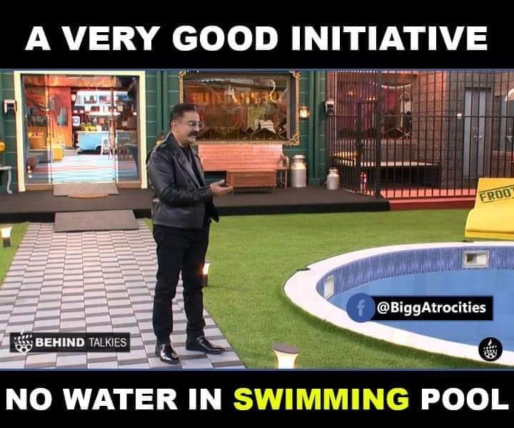 தமிழகத்தில் நிலவும் தண்ணீர் பிரச்னையை கருத்தில் கொண்டு பிக்பாஸ் வீட்டிற்குள் உள்ள நீச்சல் குளத்தில் தண்ணீர் நிரப்பாமல் இருப்பது நல்ல முயற்சி என்று நெட்டிசன்கள் பாராட்டியுள்ளனர். தமிழகத்தில் நிலவும் தண்ணீர் பிரச்னையை கருத்தில் கொண்டு பிக்பாஸ் வீட்டிற்குள் உள்ள நீச்சல் குளத்தில் தண்ணீர் நிரப்பாமல் இருப்பது நல்ல முயற்சி என்று நெட்டிசன்கள் பாராட்டியுள்ளனர்.