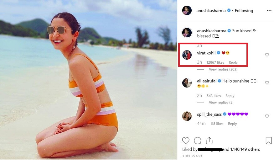 இந்நிலையில் அனுஷ்கா சர்மா கரிபியன் தீவில் பிகினி உடையில் எடுத்த புகைப்படத்தை தனது இன்ஸ்டாகிராம் பக்கத்தில் வெளியிட்டுருந்தார். இந்த புகைப்படத்தை 15 லட்சம் பேர் லைக் செய்துள்ளனர். இந்த புகைப்படத்துக்கு கியூட், அழகு என பலர் கமெண்ட் செய்துள்ளனர். இந்நிலையில் அனுஷ்கா சர்மா கரிபியன் தீவில் பிகினி உடையில் எடுத்த புகைப்படத்தை தனது இன்ஸ்டாகிராம் பக்கத்தில் வெளியிட்டுருந்தார். இந்த புகைப்படத்தை 15 லட்சம் பேர் லைக் செய்துள்ளனர். இந்த புகைப்படத்துக்கு கியூட், அழகு என பலர் கமெண்ட் செய்துள்ளனர்.