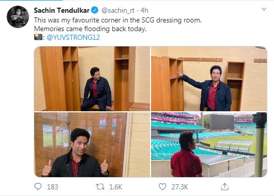  சிட்னி மைதான டிரஸ்ஸிங் ரூமில் கடந்த கால நினைவுகளை நினைவு கூறும் சச்சின் டெண்டுல்கர்
