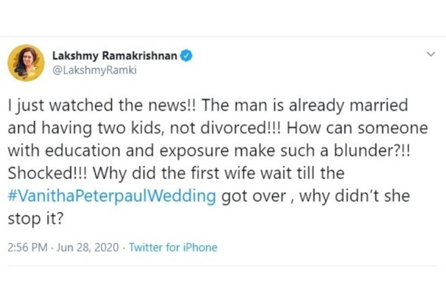 நான் உண்மையில் நம்பிக்கையுடன் இருந்தேன். வனிதா கடினமான காலங்களை கடந்துவிட்டாள், அவளுடைய அனுபவங்களைப் பற்றி குரல் கொடுத்தாள். அவள் மகிழ்ச்சியாக இருக்க வேண்டும் என்று எல்லோரும் விரும்பினர், ஆனால் இந்த விஷயத்தை கவனிக்காமல் திருமணம் செய்தது வருத்தமாக இருக்கிறது. நான் உண்மையில் நம்பிக்கையுடன் இருந்தேன். வனிதா கடினமான காலங்களை கடந்துவிட்டாள், அவளுடைய அனுபவங்களைப் பற்றி குரல் கொடுத்தாள். அவள் மகிழ்ச்சியாக இருக்க வேண்டும் என்று எல்லோரும் விரும்பினர், ஆனால் இந்த விஷயத்தை கவனிக்காமல் திருமணம் செய்தது வருத்தமாக இருக்கிறது.