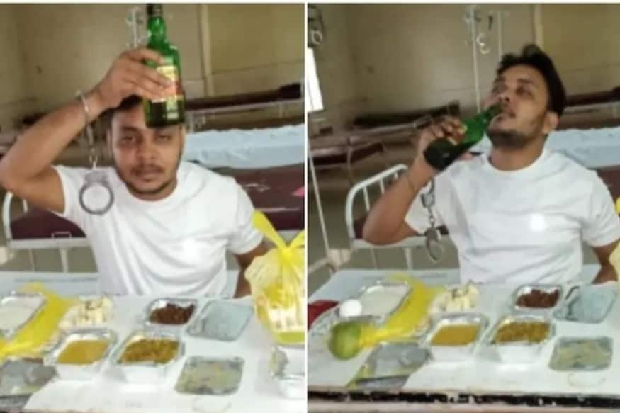 ஜார்க்கண்ட் மாநிலத்தில் சாந்து குப்தா என்பவர் கொரோனா வார்டில் கைவிலங்குடன் மது அருந்திய புகைப்படம் இணையத்தில் வைரலானது. ஜார்க்கண்ட் மாநிலத்தில் சாந்து குப்தா என்பவர் கொரோனா வார்டில் கைவிலங்குடன் மது அருந்திய புகைப்படம் இணையத்தில் வைரலானது.
