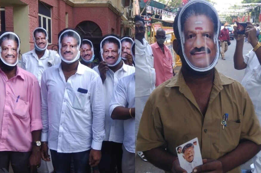 அதிமுக செயற்குழு கூட்டத்திற்கு துணை முதல்வர் ஓ. பன்னீர் செல்வம் ஆதரவாளர்கள் அவரின் முகம் பொறிக்கப்பட்ட முகமூடிகளை அணிந்த படி வந்துள்ளனர். அதிமுக செயற்குழு கூட்டத்திற்கு துணை முதல்வர் ஓ. பன்னீர் செல்வம் ஆதரவாளர்கள் அவரின் முகம் பொறிக்கப்பட்ட முகமூடிகளை அணிந்த படி வந்துள்ளனர்.
