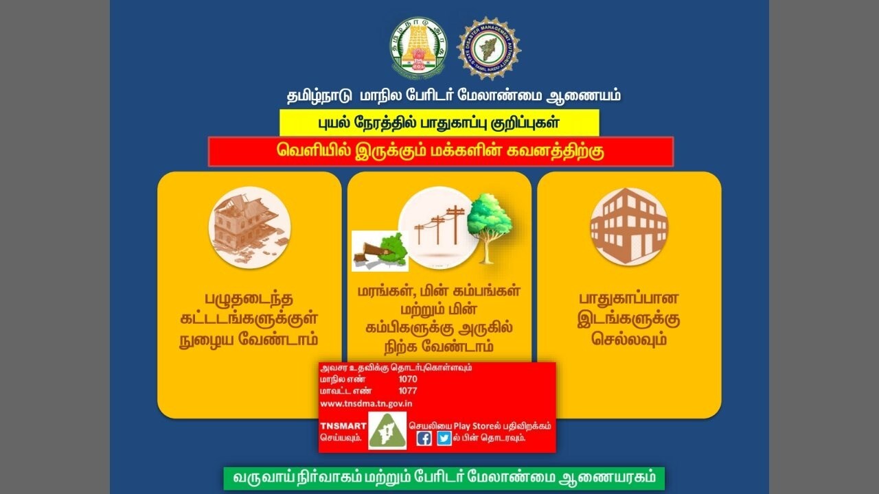 பழுதடைந்த கட்டடங்களுக்குள் நுழைவதை தவிர்த்து, அருகில் உள்ள பாதுகாப்பு மையத்திற்கோ அல்லது பாதுகாப்பான கட்டடத்திற்கோ செல்லலாம்.