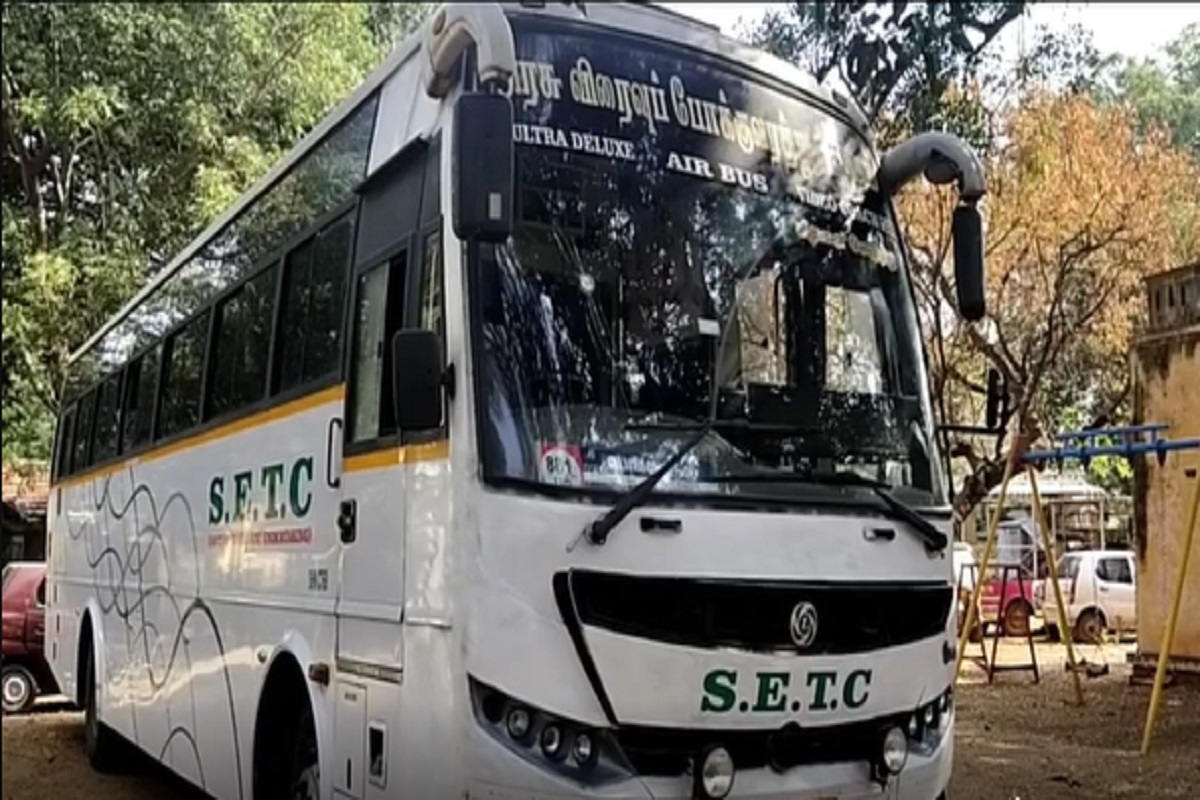 திருமங்கலத்தில் அரசு விரைவு பேருந்து கண்ணாடி உடைப்பு...