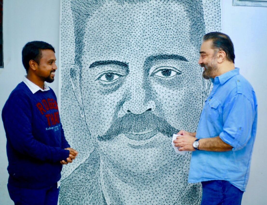 Karnan Dhanush in stapler pin Kamal Haasan in nail - Artist Seeva Vazhuthi different attempt