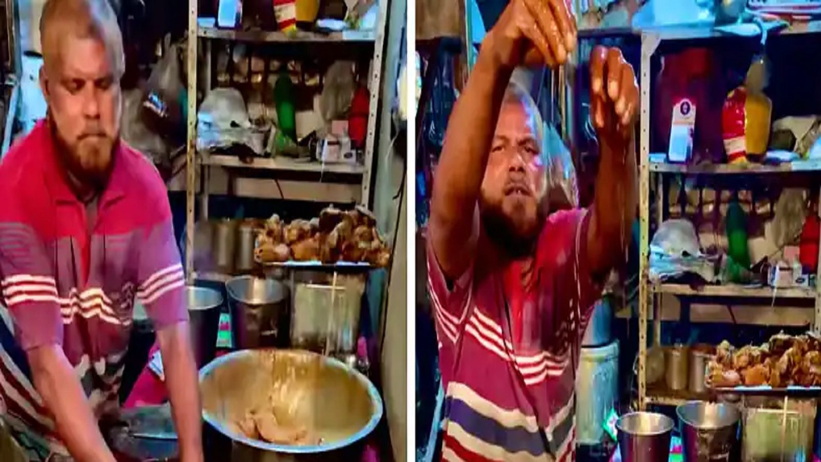 கொதிக்கும் எண்ணெயில் அசால்ட்டாக கைவிட்டு சிக்கனை பொரித்தெடுக்கும் நபர்... வைரல் வீடியோ!