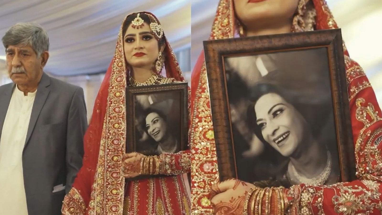 மறைந்த தாயின் புகைப்படத்துடன் மணமேடைக்கு வந்த மணப்பெண்... வைரலாகும் வீடியோ