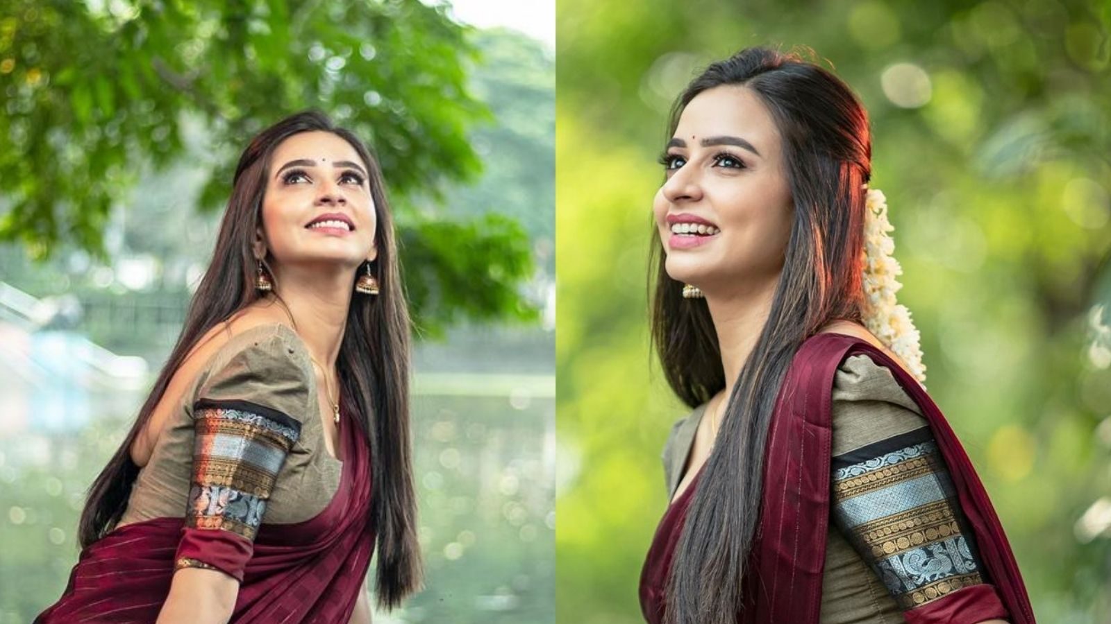 மெரூன் தாவணியில் மனசை கொள்ளையடித்த பாக்கியலட்சிமி சீரியல் ‘ஜெனி’..