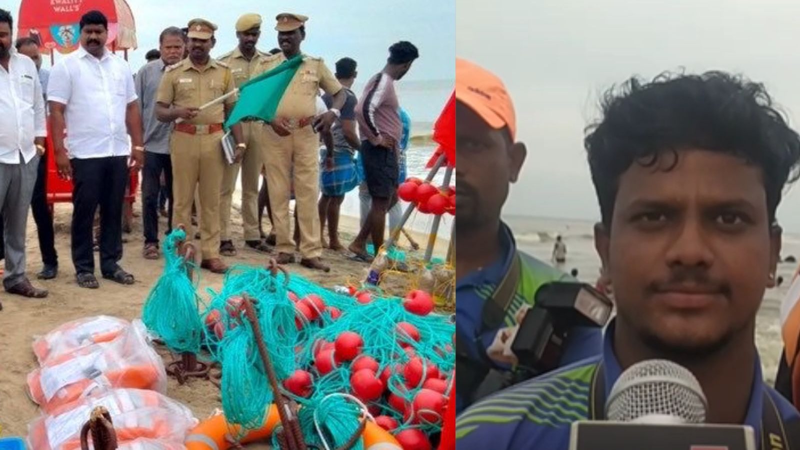 வேளாங்கண்ணி கடலில் வலைகளை கொண்டு தடுப்புவேலி.. உயிர்பலிகளை தடுக்க முன்னெச்சரிக்கை நடவடிக்கை  - சுற்றுலா பயணிகள் பாராட்டு