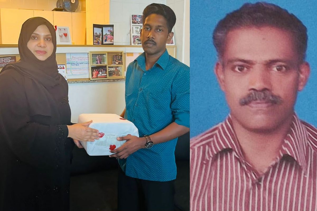 தந்தை ராஜ்குமாரின் அஸ்தியை தஹிராவிடம் வாங்கிக்கொள்ளும் மகன்