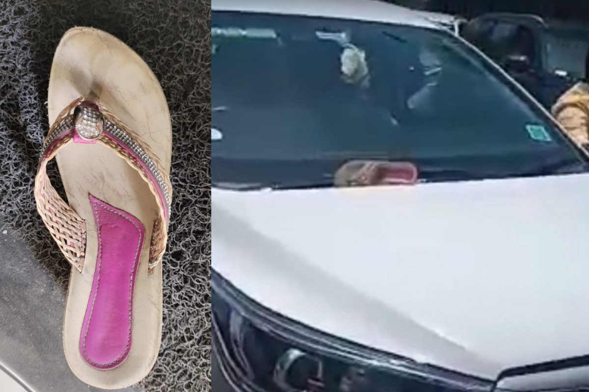 கார் மீது காலணி வீச்சு