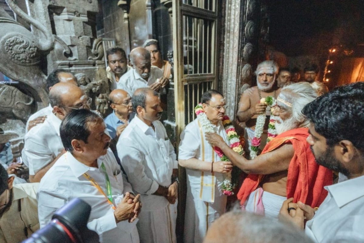 பிள்ளையார்பட்டி விநாயகர் கோயிலில் தரிசனம் செய்த பாஜக தலைவர் ஜேபி நட்டா