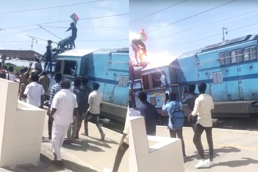 ரயில் மீது ஏறிய இளைஞர்