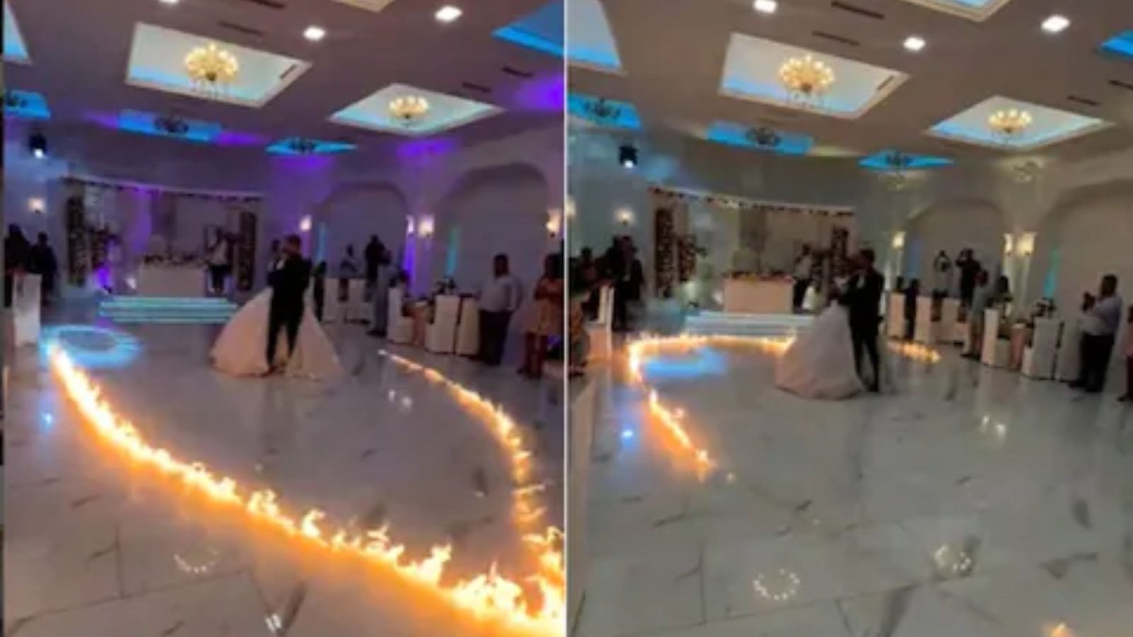 இப்படி ஒரு திருமண கொண்டாட்டமா..! நெருப்புக்கு மத்தியில் ஆட்டம் போட்ட புதுமண தம்பதி - வைரலாகும் வீடியோ