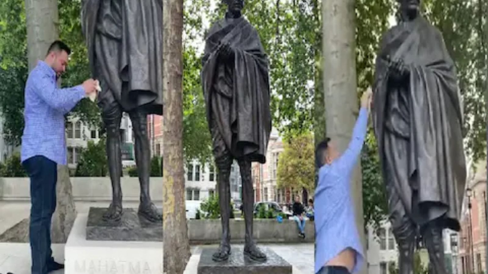 காந்தி சிலையில் அழுக்கு.. கைக்குட்டையால் சுத்தம் செய்த பீகார் துணை முதலமைச்சர் தேஜஸ்வி - வீடியோ