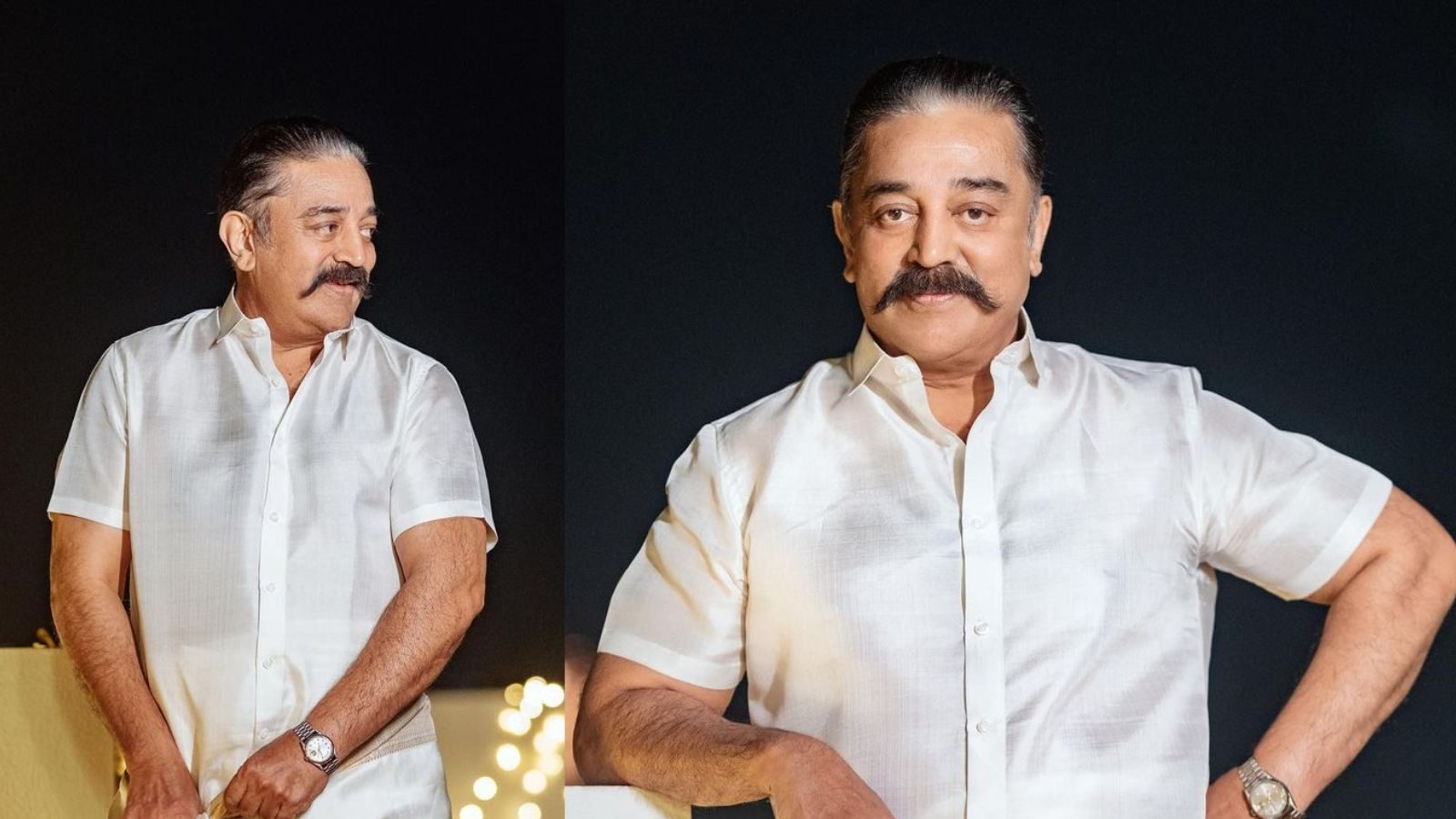 ஸ்டைலா... கெத்தா... வேட்டி சட்டையில் கலக்கும் கமல்... வைரலாகும் போட்டோஸ்!