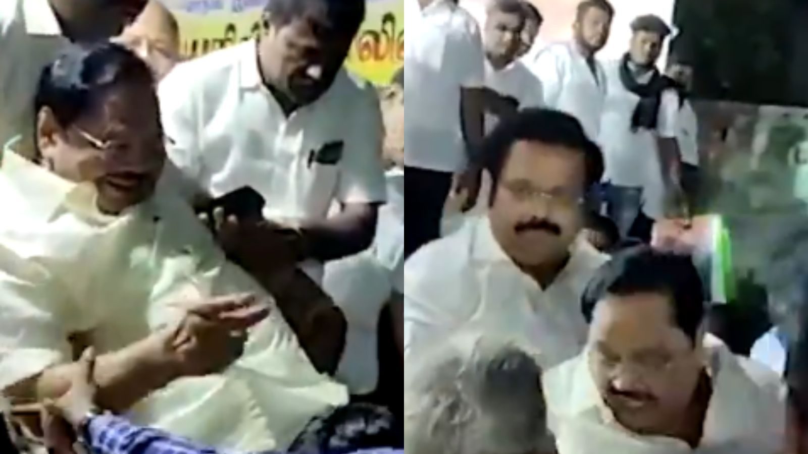 WATCH - தடுக்கி விழுந்த அமைச்சர் துரைமுருகன்.. பதறிப்போன தொண்டர்கள்.. தாங்கி பிடித்த மகன்!