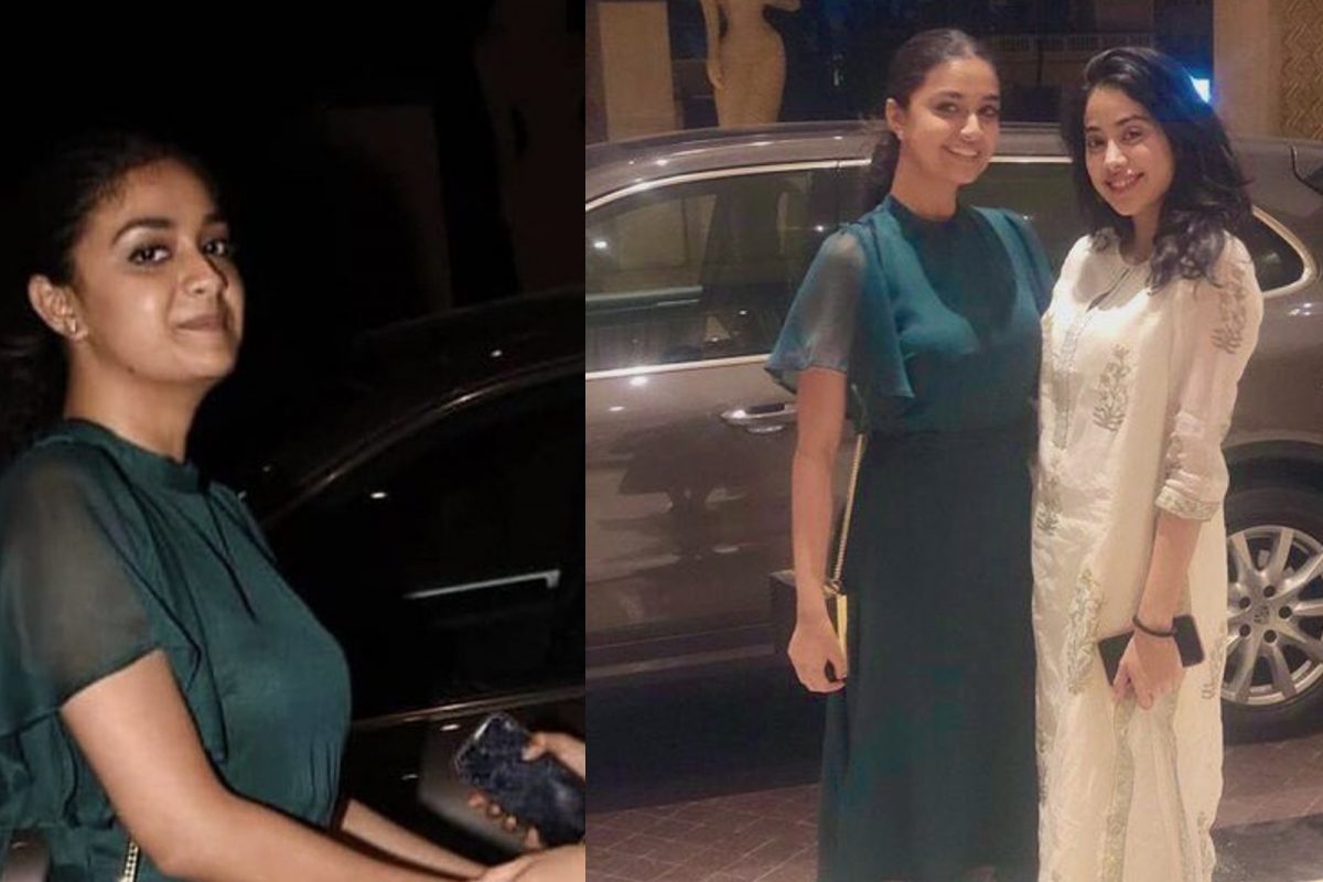 ஏர்போர்டில் நடந்த ஸ்வீட் மீட்டிங்..  கீர்த்தி சுரேஷூடன்  ஸ்ரீதேவி மகள்