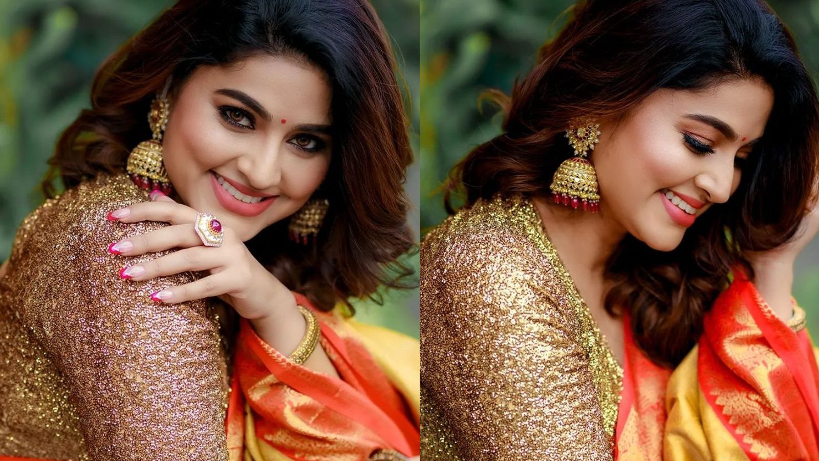 மஞ்சக்காட்டு மைனா..! புடவையில் சொக்க வைக்கும் புன்னகை அரசி சினேகா