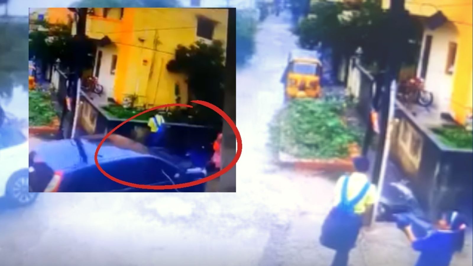 ஸ்கூல் வேனுக்காக காத்திருந்த சிறுமி மீது மோதிய கார்..பதைபதைக்கும் வீடியோ காட்சிகள்