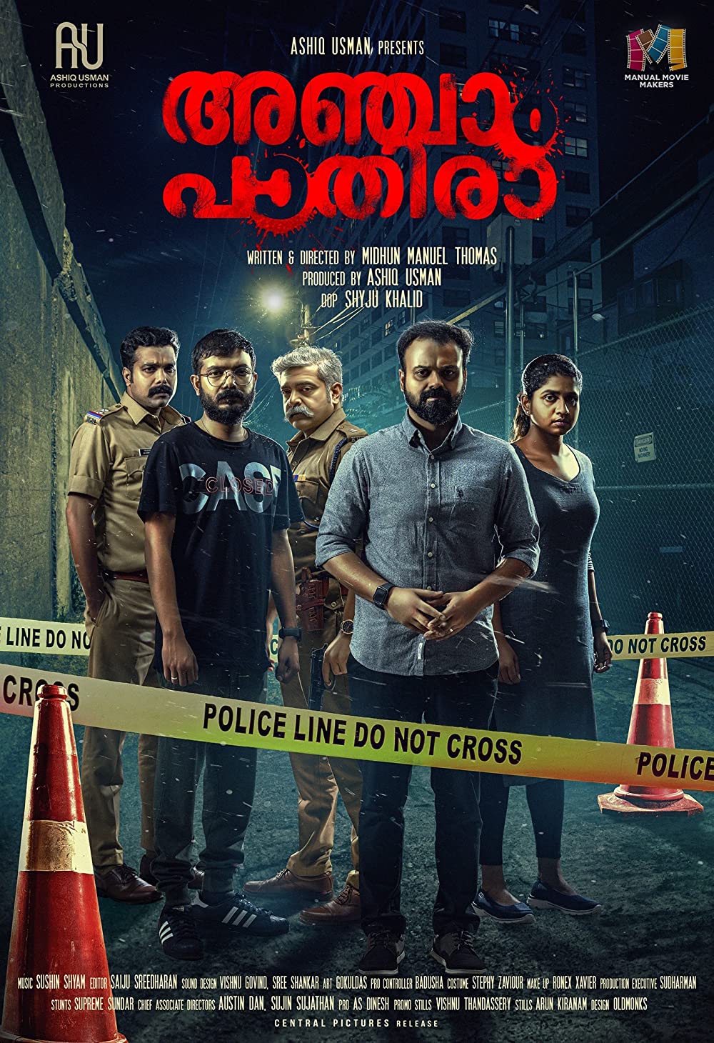  ,[object Object],போலீசார் தொடர் கொலையாளிகளை தேடி வருகின்றனர், மேலும் பாதிக்கப்பட்டவர் சக போலீஸ்காரராக இருந்தாலும், கேரள போலீஸ் அதிகாரிகளுக்கு உதவி செய்யும் தொழில்முறை குற்றவியல் நிபுணரான அன்வரின் உதவியுடன் அவர்களால் குற்றவாளியை கைது செய்து மர்மத்தை சரியான நேரத்தில் தீர்க்க முடியுமா? அஞ்சம் பத்திர அன்வாரின் கதையைப் பின்பற்றி கொலையாளிகளைத் தேடுகிறார்.