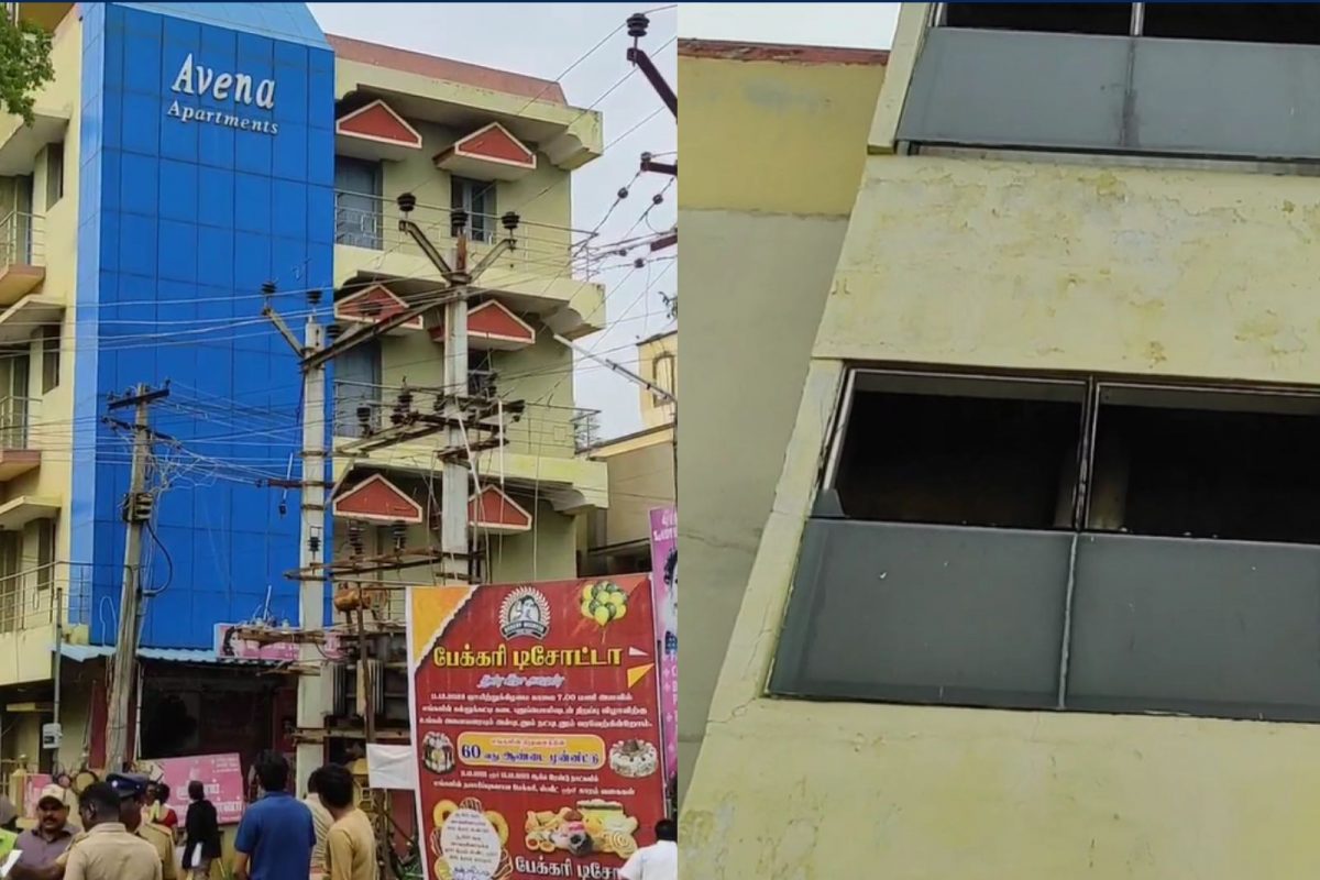 பெயர்ந்து விழுந்த அடுக்குமாடி குடியிருப்பு கண்ணாடி