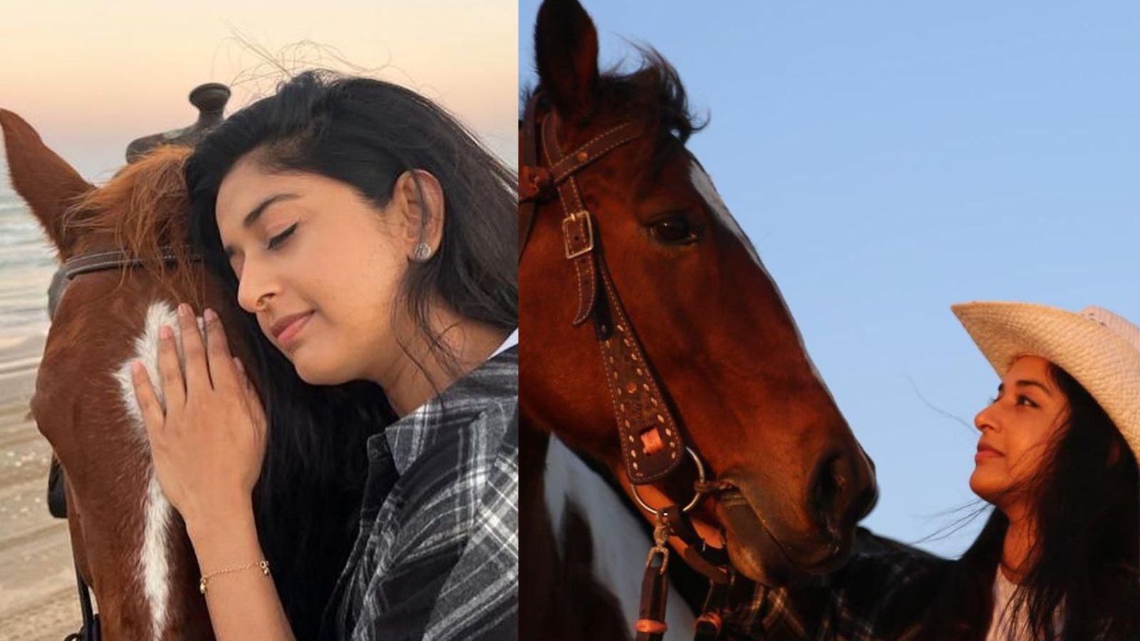 குதிரையுடன் ஸ்டைலாக போஸ் கொடுக்கும் மீரா ஜாஸ்மின்