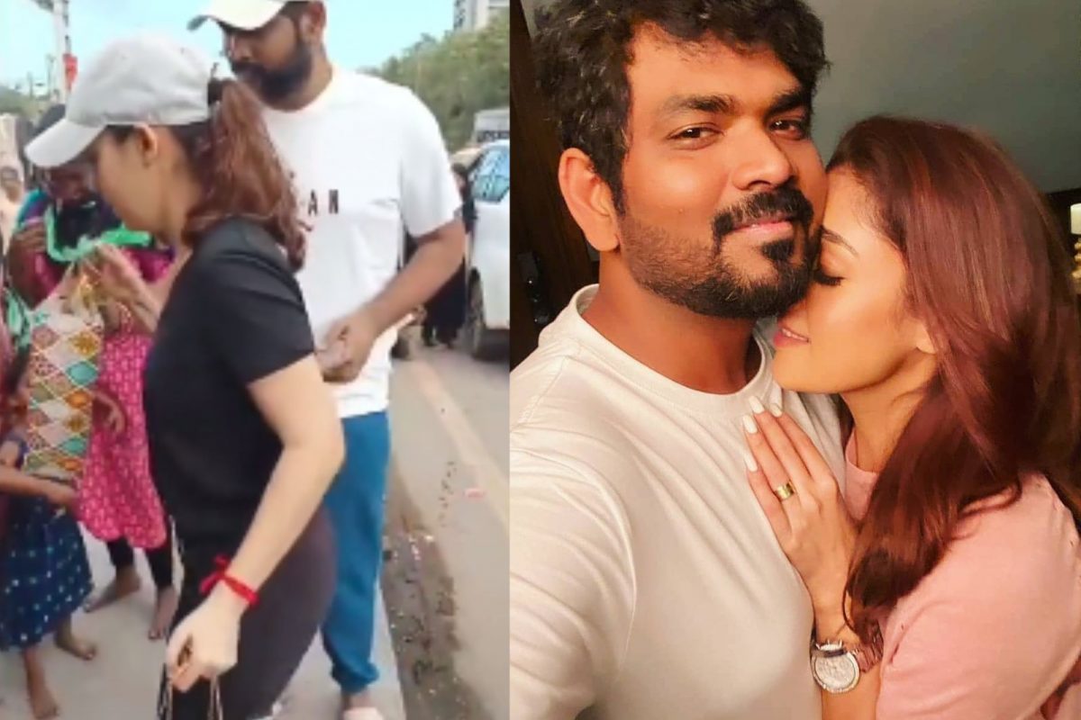 சாலையோர மக்களுக்கு பரிசு பொருட்களை வழங்கிய நயன்தாரா விக்னேஷ் சிவன்!