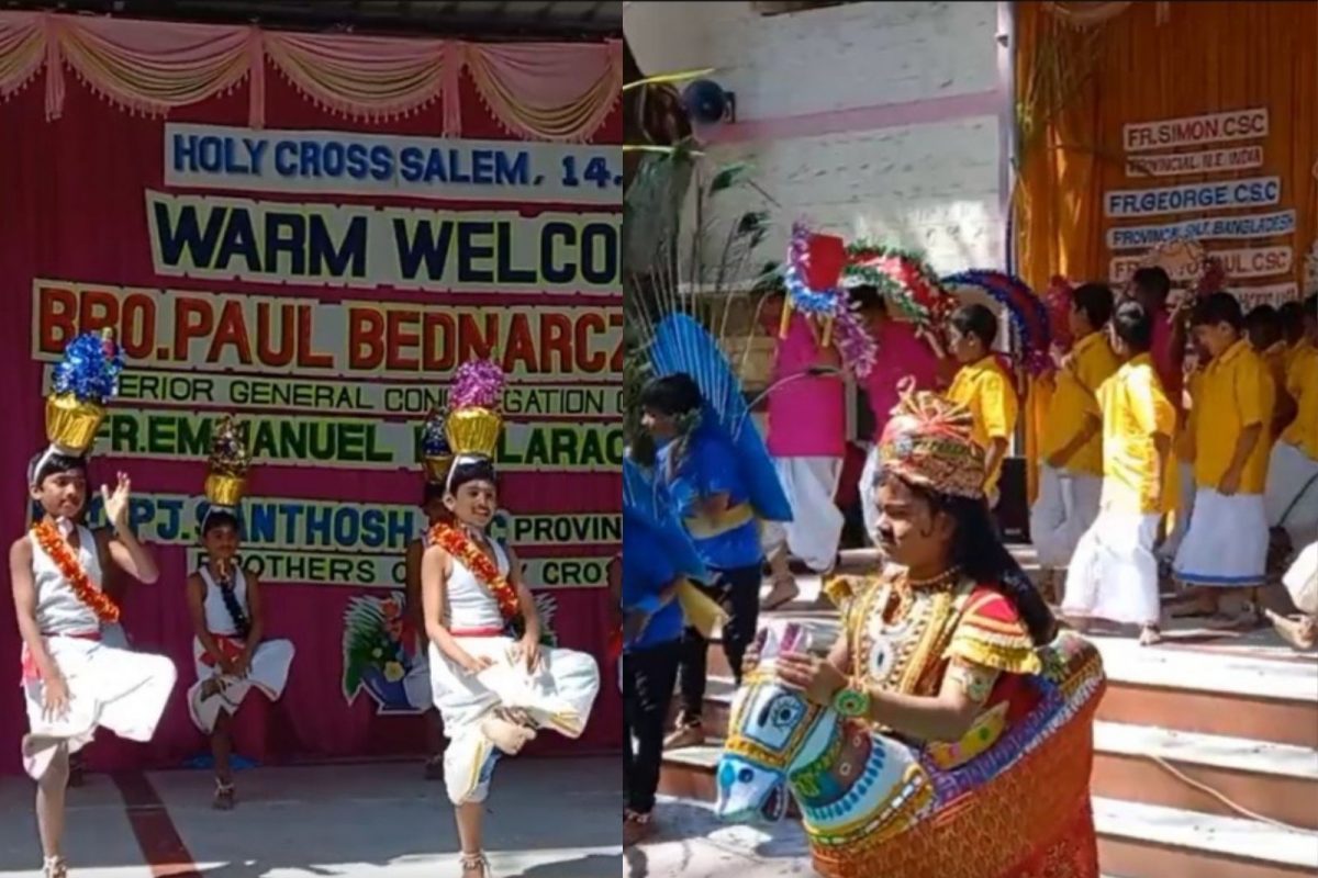 பொங்கல் கொண்டாட்டம்: பள்ளியில் குத்தாட்டம் போட்ட குட்டீஸ்!