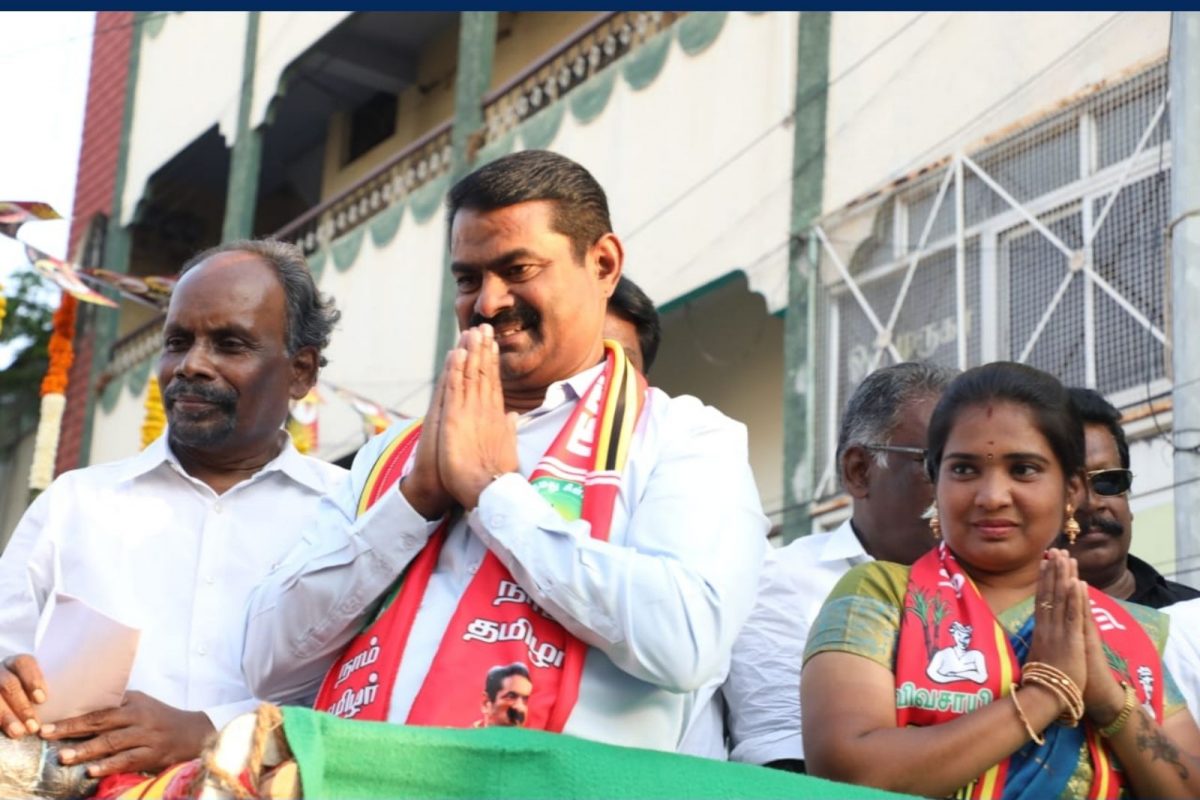 தேர்தல் பிரச்சாரத்தில் சீமானுடன் நாம் தமிழர் கட்சி வேட்பாளர் மேனகா