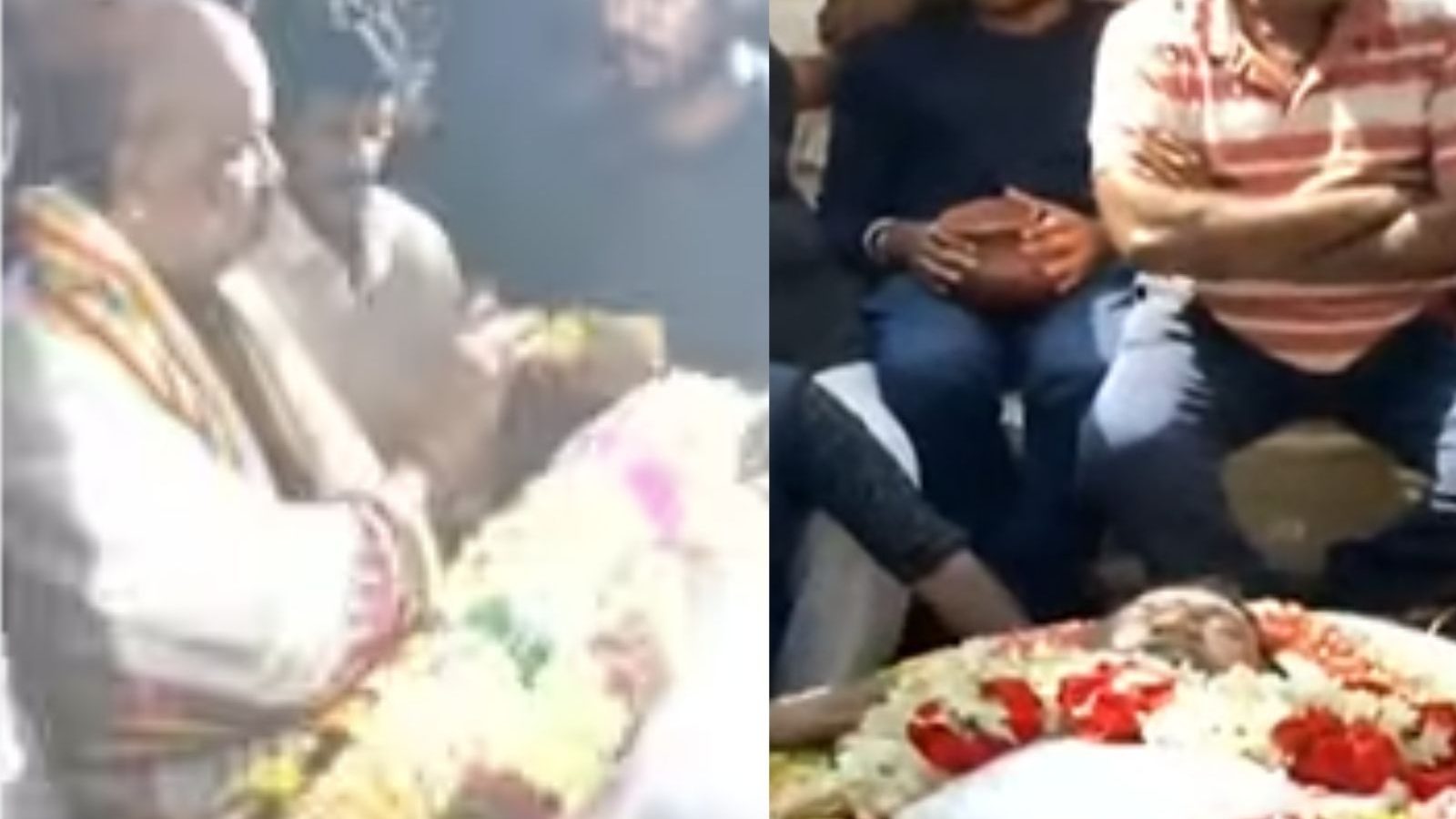 அண்ணாமலையார் கோயிலில் பூஜிக்கப்பட்ட வெட்டி வேர் மாலை மயில்சாமியின் உடலுக்கு அணிவித்த குருக்கள்