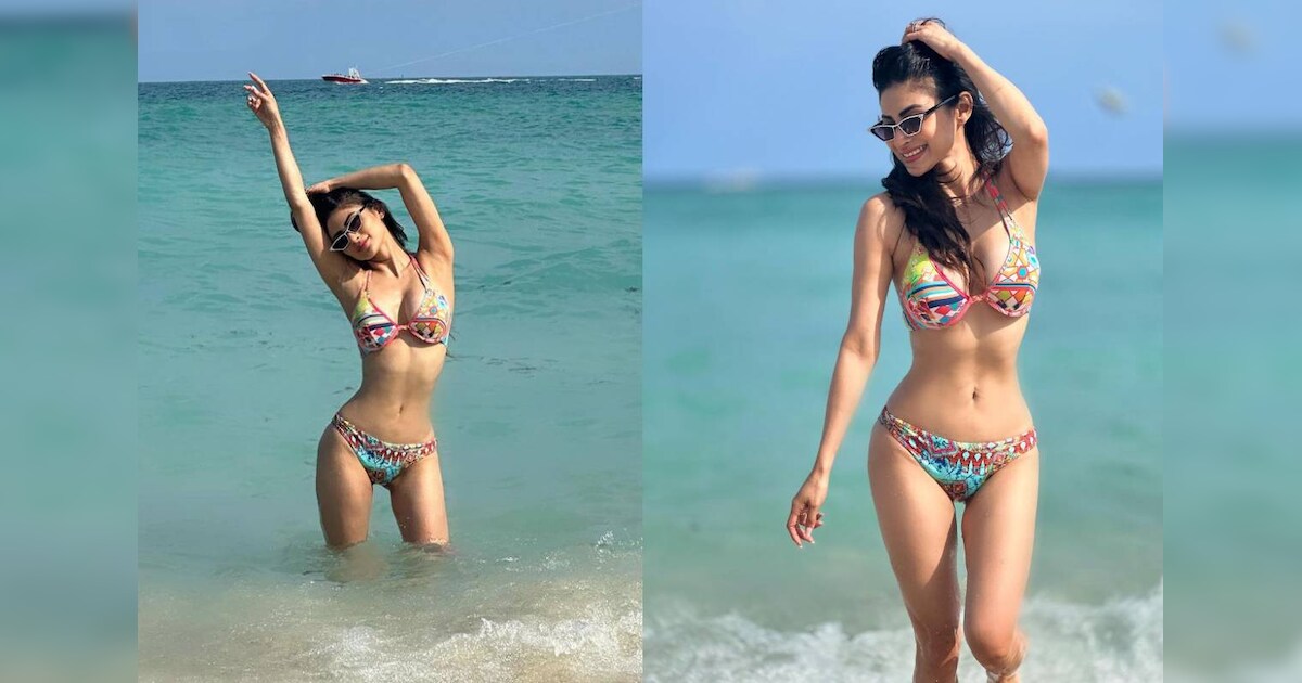 கலர்ஃபுல் பிகினியின் கடற்கரையில் உலா வரும் நடிகை மௌனி ராய்!